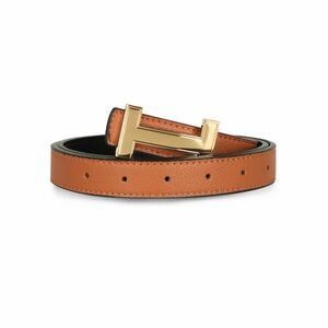 Classic H Gold Logo Reversible Leather Belt Tan/Black (US Pant Size 10-14)